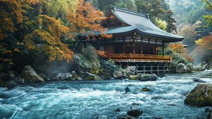japanese garden in autumn. seamless looping 4k animation video background  - Powered by Adobe