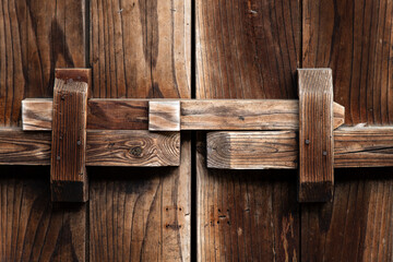 Close-up of the wooden door lock