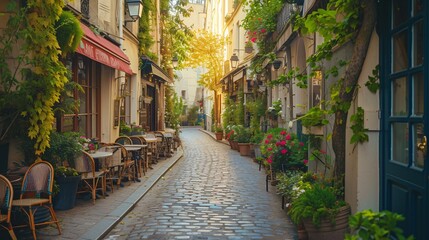 Fototapeta na wymiar Charming Parisian neighborhood with iconic buildings and monuments.