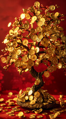 Chinese Feng Shui Gold Coins Bonsai Tree for Wealth and Good Luck.