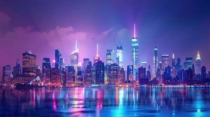 Fototapeta na wymiar blue and purple light modern futuristic cyber city