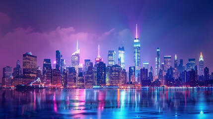 Fototapeta premium blue and purple light modern futuristic cyber city