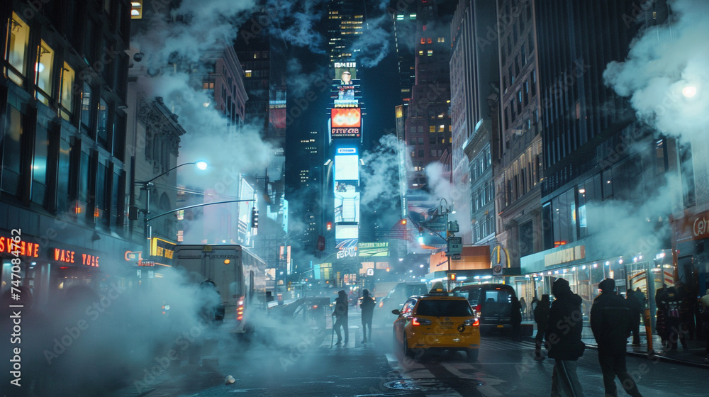 Wall mural night view crowded street big city