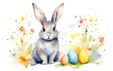 Greeting Card with Illustration of a Cheerful Bunny Isolated on Transparent Background PNG.