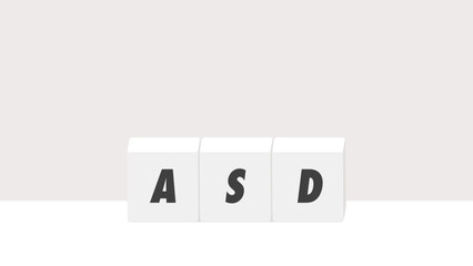シンプルな背景にブロックとASDの文字 - 自閉スペクトラム症のイメージのバナー素材 - 16:9