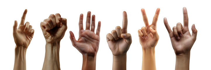  Diverse Hand Gestures Set Isolated on Transparent Background, High-Quality PNG