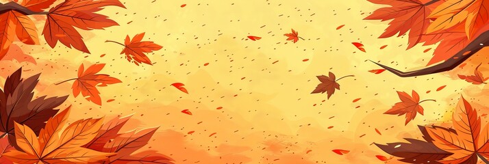 Vibrant autumn orange banner with blurred maple leaves background for seasonal marketing campaigns - obrazy, fototapety, plakaty