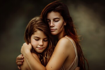 Two Young Girls Embracing With Love. Generative AI