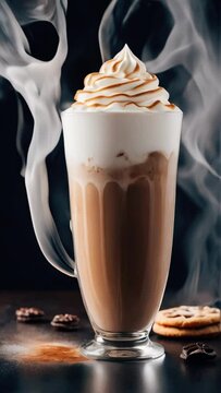 Cappuccino frappe with whipped cream on top and cookies.