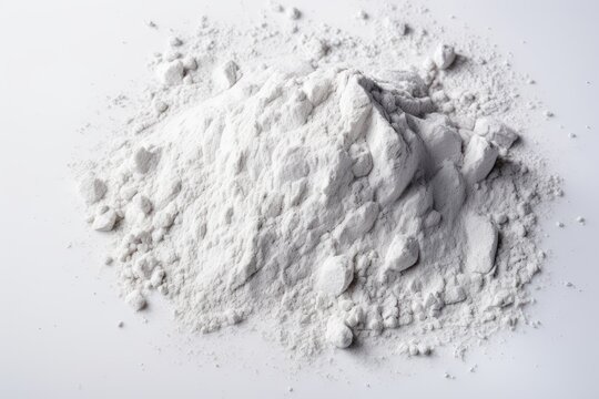 White Gypsum Powder, Clay or Diatomite Isolated, Powdered Chemicals as Calcium, Gypsum or Plaster