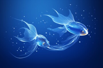 Pisces zodiac sign shining in blue color on white background, vector illustration