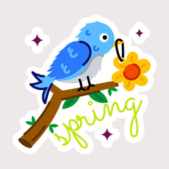 Modem flat sticker of a spring bird 