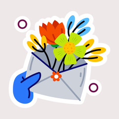 A well-designed flat sticker of floral envelope 