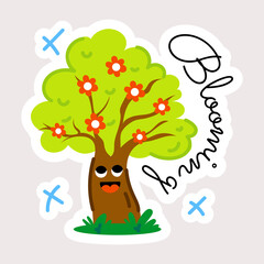 Trendy flat sticker of a blooming tree 