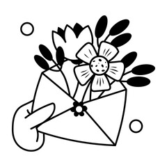 A well-designed glyph sticker of floral envelope 