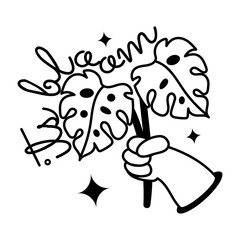 Premium glyph sticker of monstera leaves 