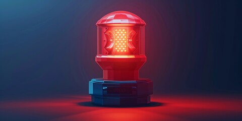 Flashing red emergency beacon with police light and siren for danger or ambulance situations, illustrated.