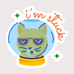 Cat stuck in a glass globe, flat sticker 