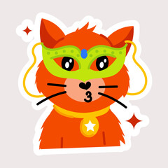 Masquerade cat flat style sticker  