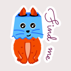 A flat sticker showing cat hiding under a box  