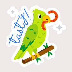 A flat sticker of parrot worm 