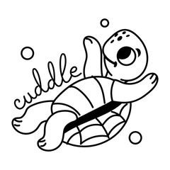 Cute glyph sticker of turtle cuddle  