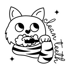 Cute cat toothbrush glyph sticker 