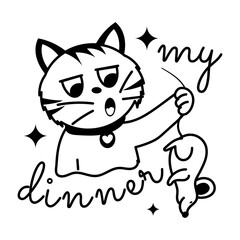 A glyph sticker of cat catching mice  