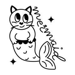Cute cat mermaid costume, glyph sticker 