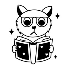 A cute glyph sticker of cat reading book 