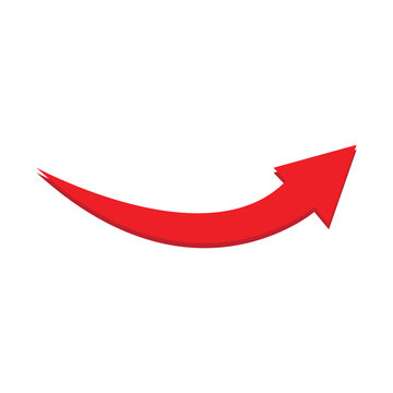 Flat style illustration of going up red arrow icon isolated with background.