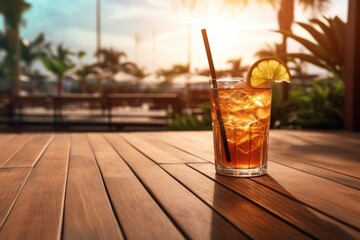 A cocktail in restaurant with a great view during sunset