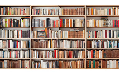 Library Shelves Filled with Neat Rows of Sorted Books Isolated on Transparent Background PNG.