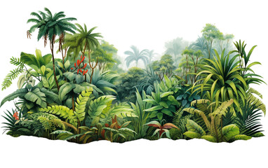 Tropical Rainforest showcasing Exotic Plant Life Isolated on Transparent Background PNG.