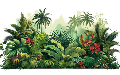 Exotic Plants in the Lush Greenery of a Rainforest Isolated on Transparent Background PNG.