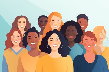 Group of women from different cultures and races. Inclusion, equality, diversity background. International Woman Day's celebration - obrazy, fototapety, plakaty