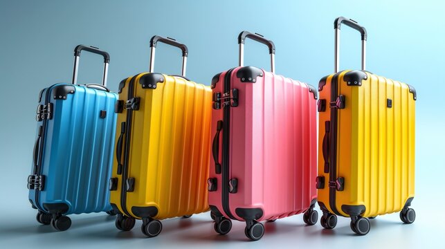 Colorful Luggage Flying On A White Backdrop, Representing A Unique And Imaginative Travel Experience. 3D Icon Collection.