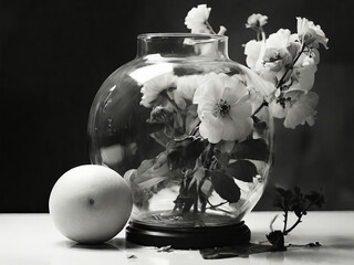 Still life with flowers in a vase on a black background.
