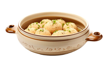 Matzah Ball Soup Served in a Traditional Tureen Isolated on Transparent Background PNG.