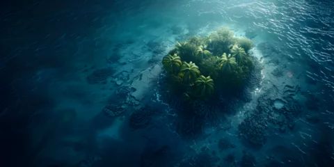 Fotobehang Erial view of small exotic atoll islands in the open ocean sea beautiful nature 3d illustration © Imran
