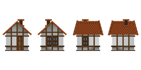 antique frame house in Germanic style on a white background
 - obrazy, fototapety, plakaty