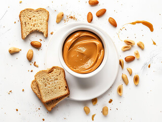 Hazelnut butter on white acrylic background.