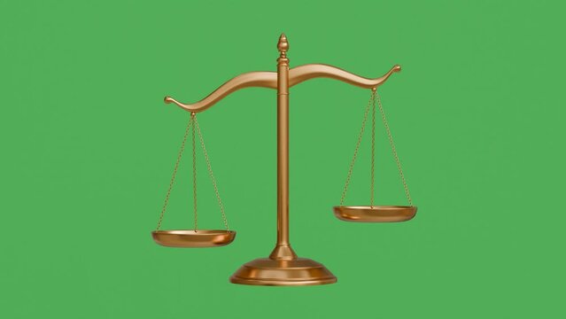 gold scale balance law weight isolated 3d element animation loop video footage on green screen chroma key