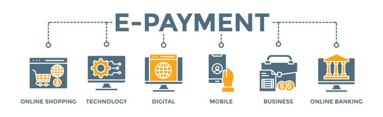 E-Payment banner web icon illustration concept of internet banking with icon of online shopping, technology, digital, mobile, business and online banking