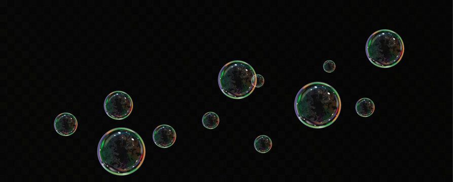Realistic soap bubbles.Flying bubbles on a transparent background.	