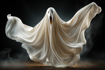Ghost with long white cloak. Generative AI - obrazy, fototapety, plakaty