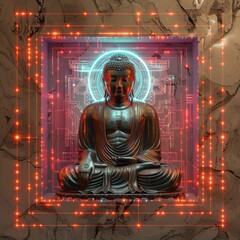 The essence of Zen and Buddha captured within the futuristic frame of a digital matrix a modern twist on Buddhist art