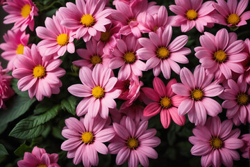 Beautiful pink flowers background, top view