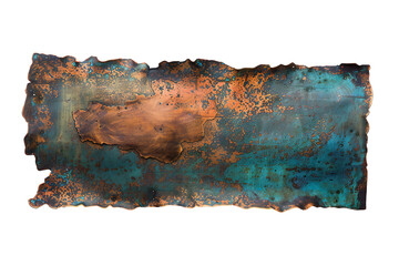 Oxidized copper metal banner isolated on transparent background Generative Ai  - obrazy, fototapety, plakaty