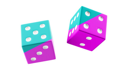 colourful casino dice falling on transparent background